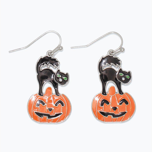 Earrings - Black Cat on Pumpkin - Mellow Monkey