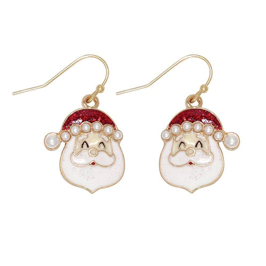 Earrings - Santa Heads w Pearl Cap - Mellow Monkey