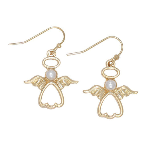 Earrings - Gold Open Angels w Pearls - Mellow Monkey