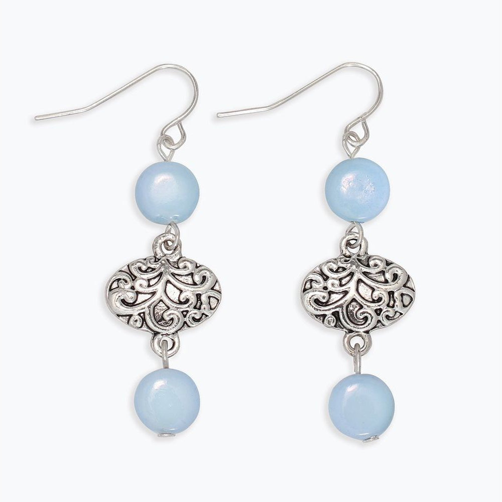 Blue And Silver Filigree Dangle - Earrings - Mellow Monkey