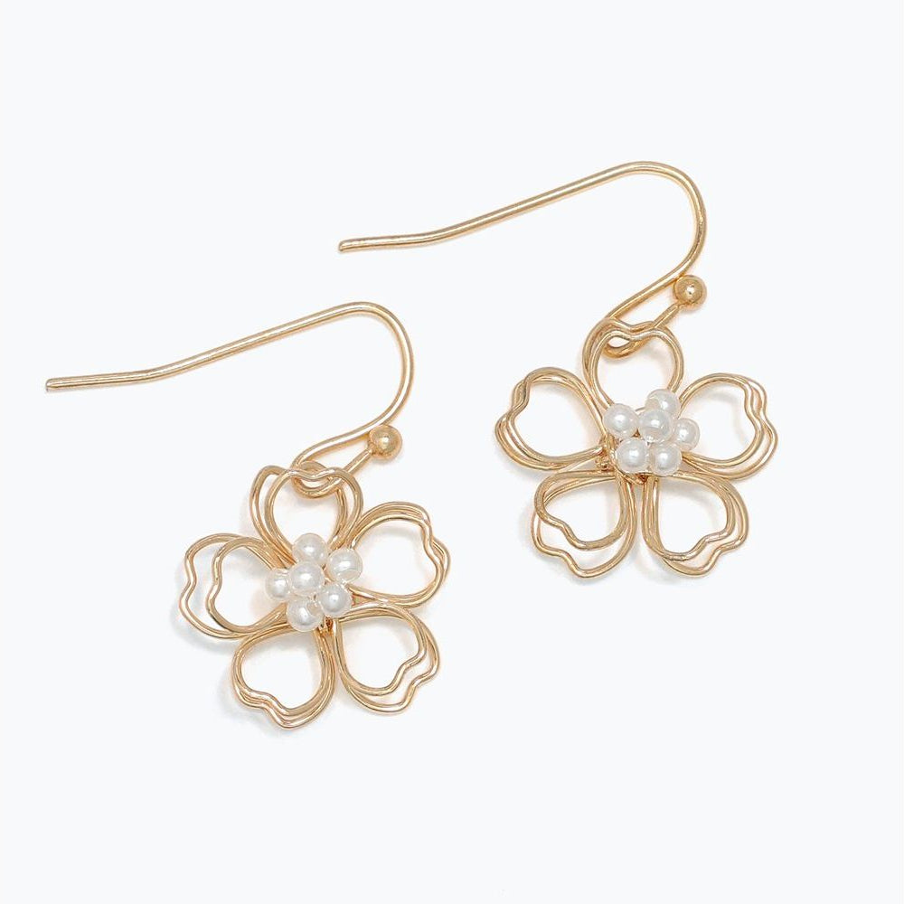 Gold Wire Flowers With Pearls - Earrings - Mellow Monkey