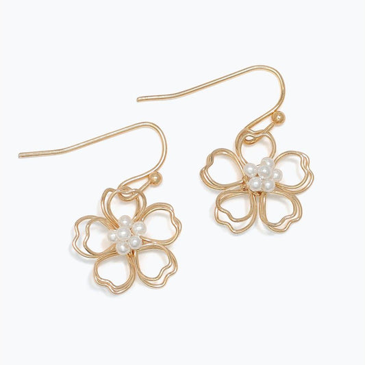 Gold Wire Flowers With Pearls - Earrings - Mellow Monkey