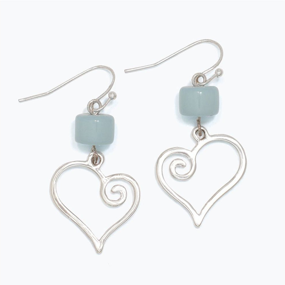 Silver Heart With Blue Beads - Earrings - Mellow Monkey
