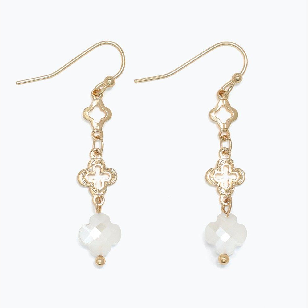 Gold Clovers With White Crystal - Earrings - Mellow Monkey