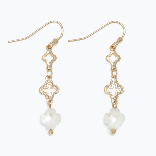 Gold Clovers With White Crystal - Earrings - Mellow Monkey