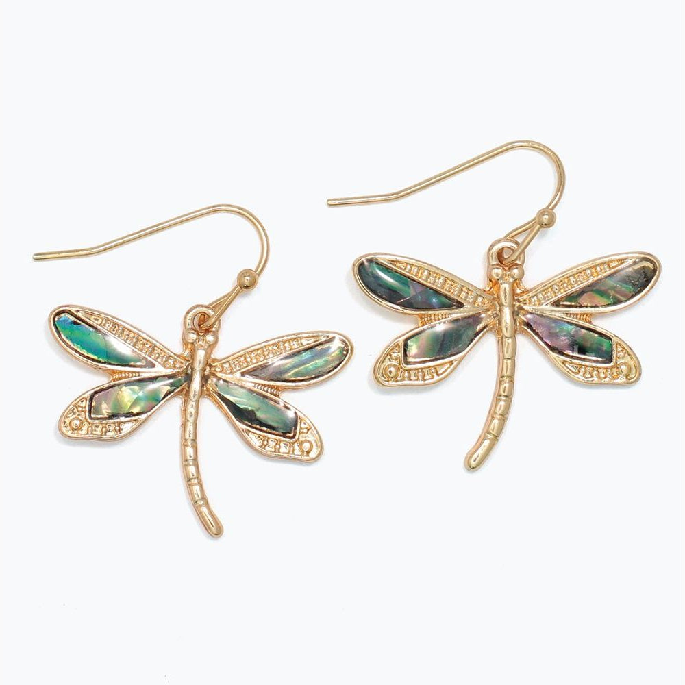 Gold Dragonfly With Abalone - Earrings - Mellow Monkey
