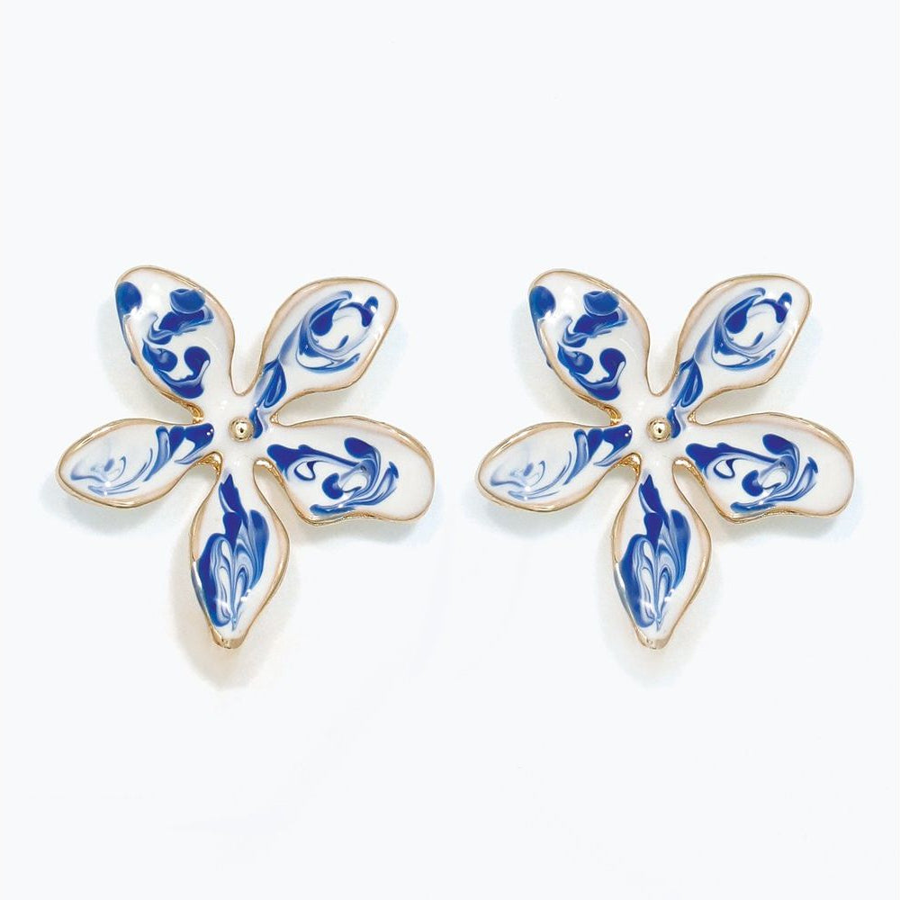 Blue And White Enamel Flower - Earrings - Mellow Monkey