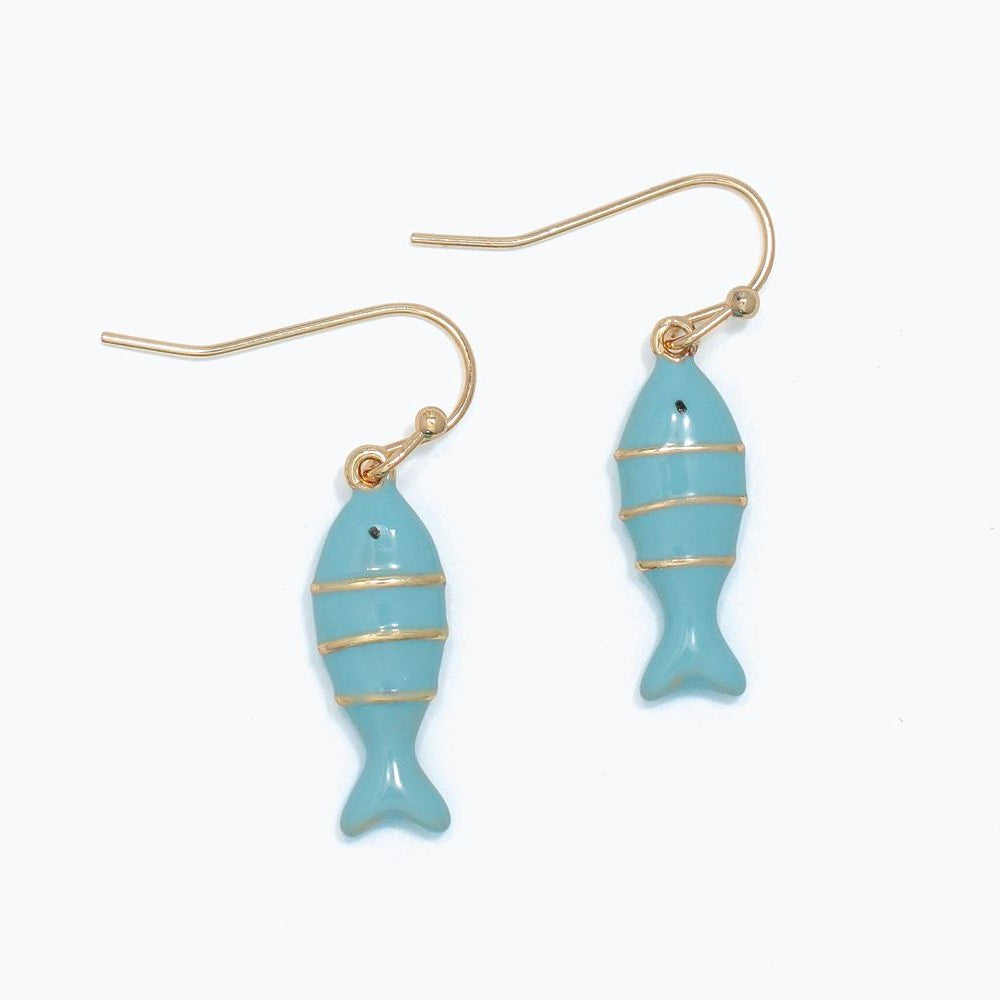 Blue Enamel Fish in Gold - Earrings - Mellow Monkey