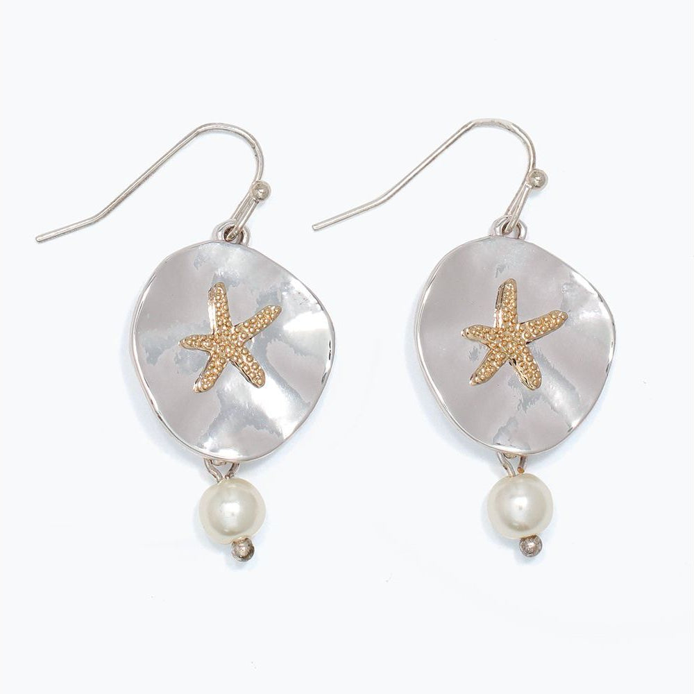 Two Tone Starfish With Pearl - Earrings - Mellow Monkey