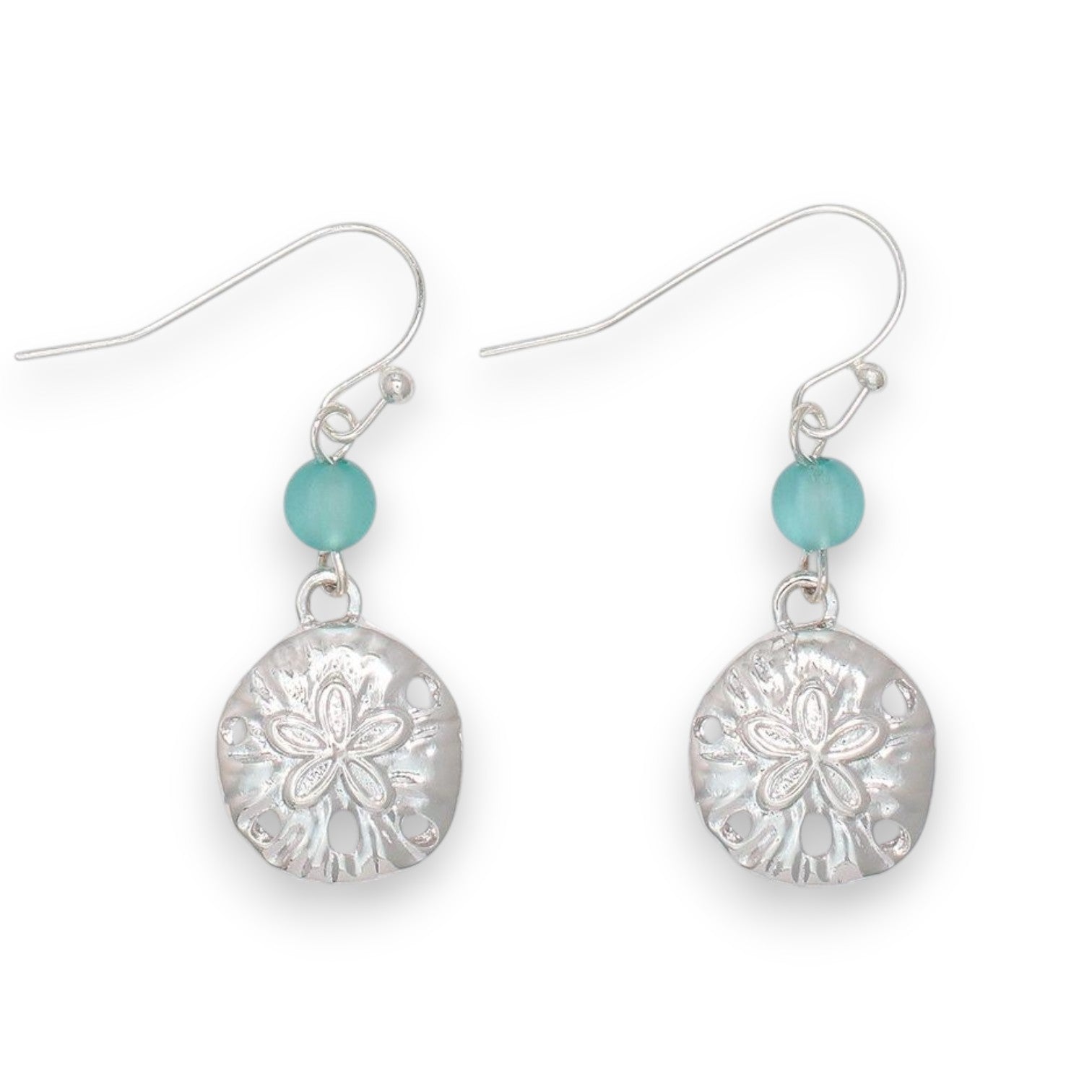 Silver Sand Dollar With Blue Bead - Earrings - Mellow Monkey