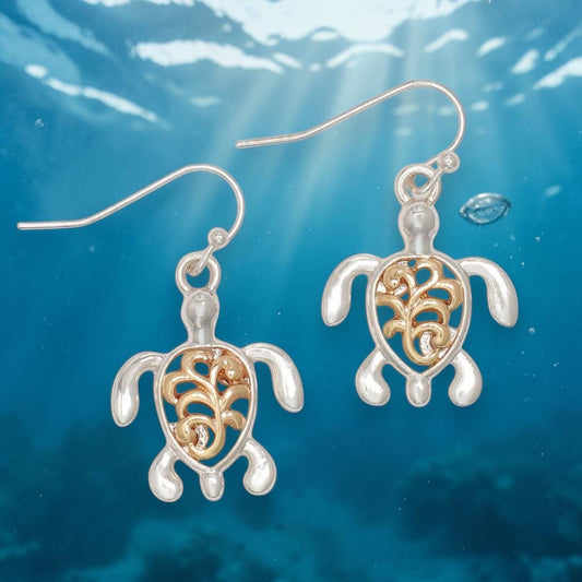 Two Tone Turtle With Swirls - Earrings - Mellow Monkey