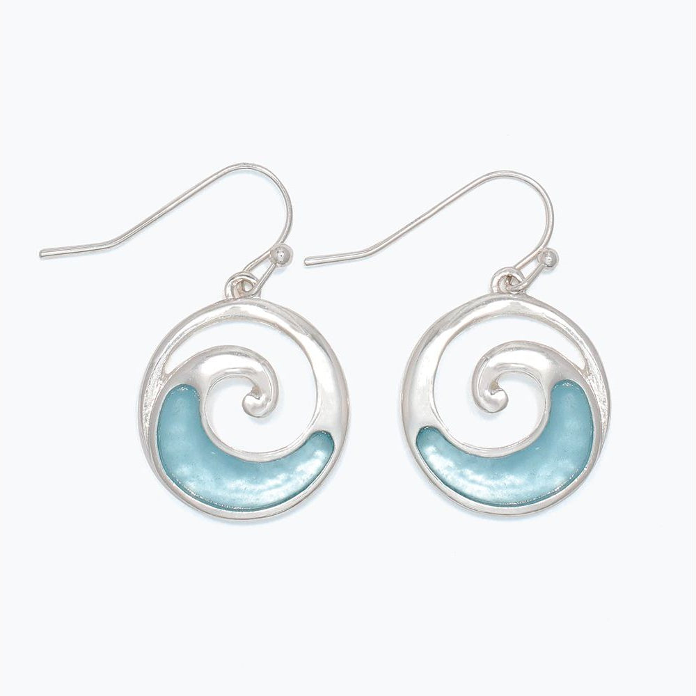 Silver Wave With Aqua Inlay - Earrings - Mellow Monkey