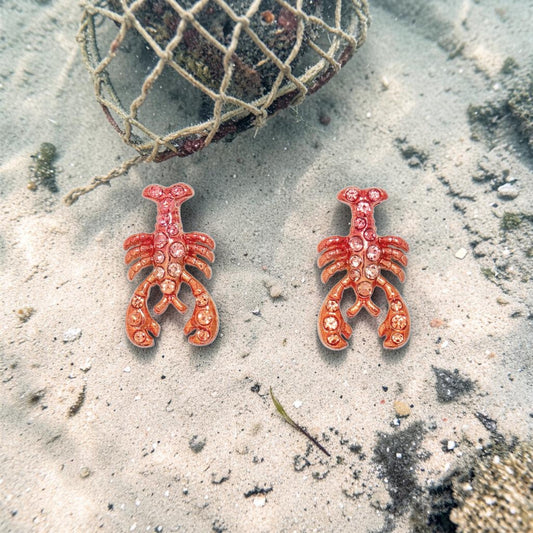 Red Lobsters With Crystals - Earrings - Mellow Monkey