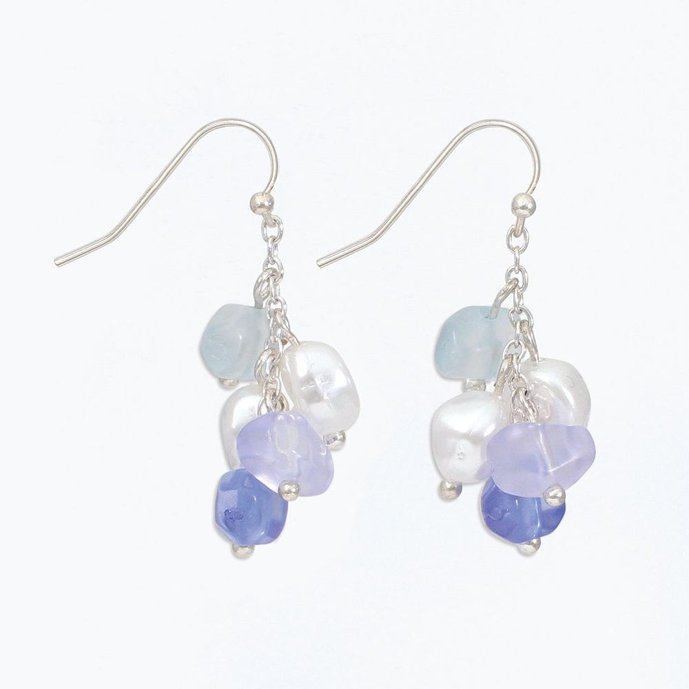 Blue Seaglass And Pearl Bead - Earrings - Mellow Monkey