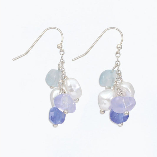 Blue Seaglass And Pearl Bead - Earrings - Mellow Monkey