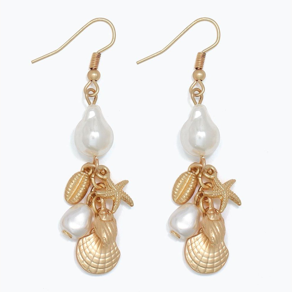 Gold Sealife Cluster Pearl - Earrings - Mellow Monkey