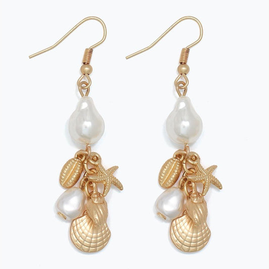 Gold Sealife Cluster Pearl - Earrings - Mellow Monkey