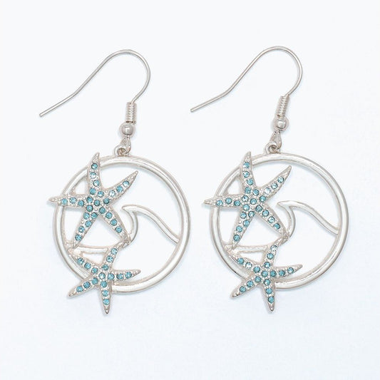 Silver Wave With Aqua Crystals - Earrings - Mellow Monkey