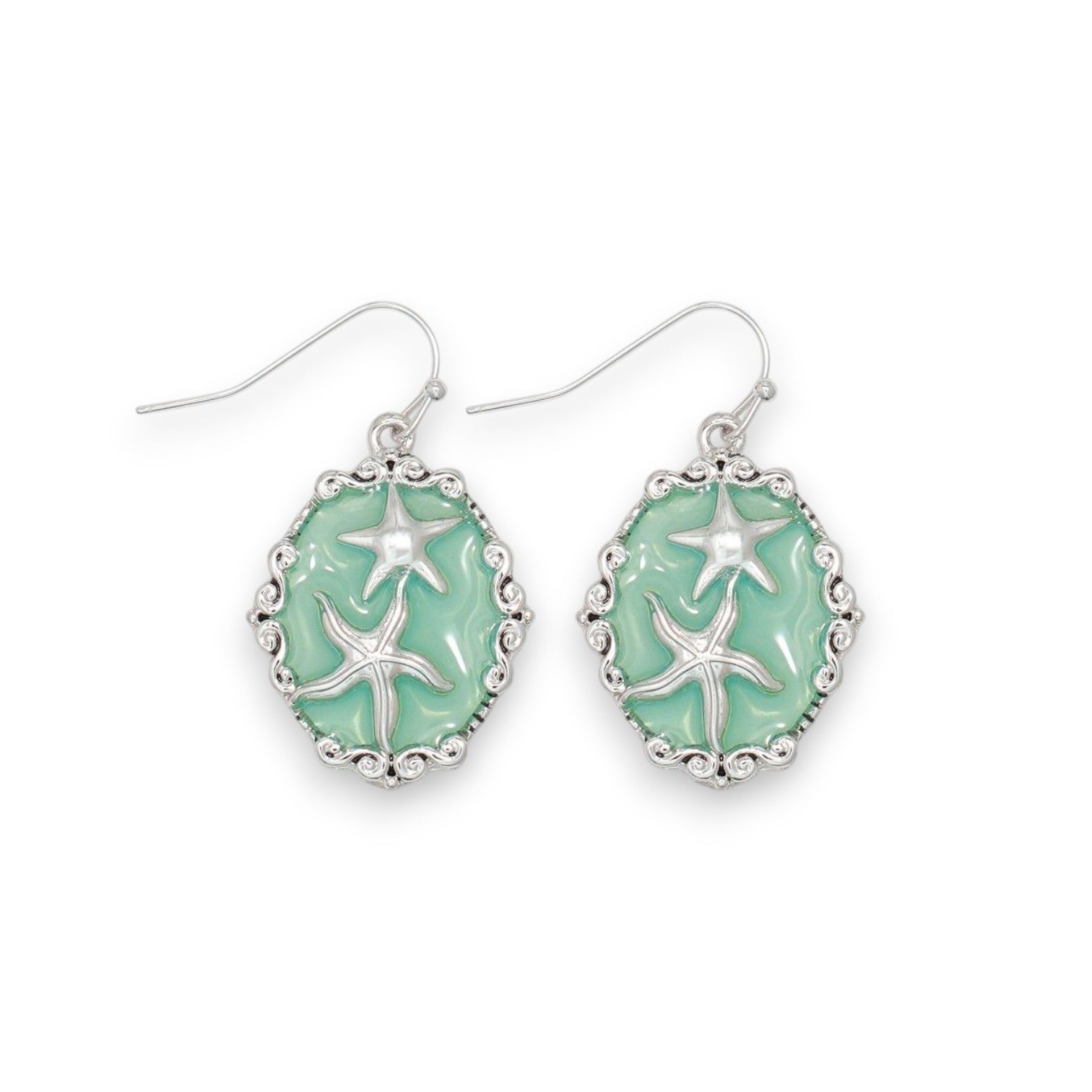 Silver Starfish In Mint With Filigree - Earrings - Mellow Monkey