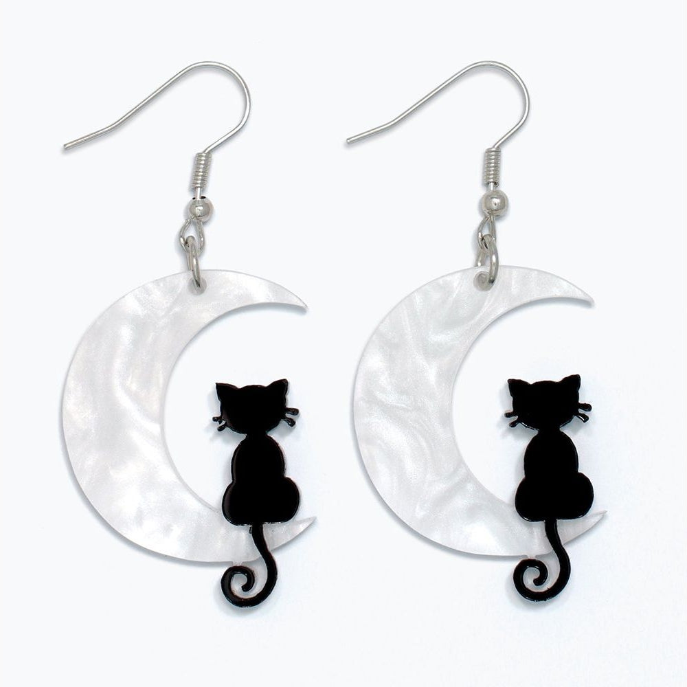 Earrings - Black Cat + Half Moon - Mellow Monkey