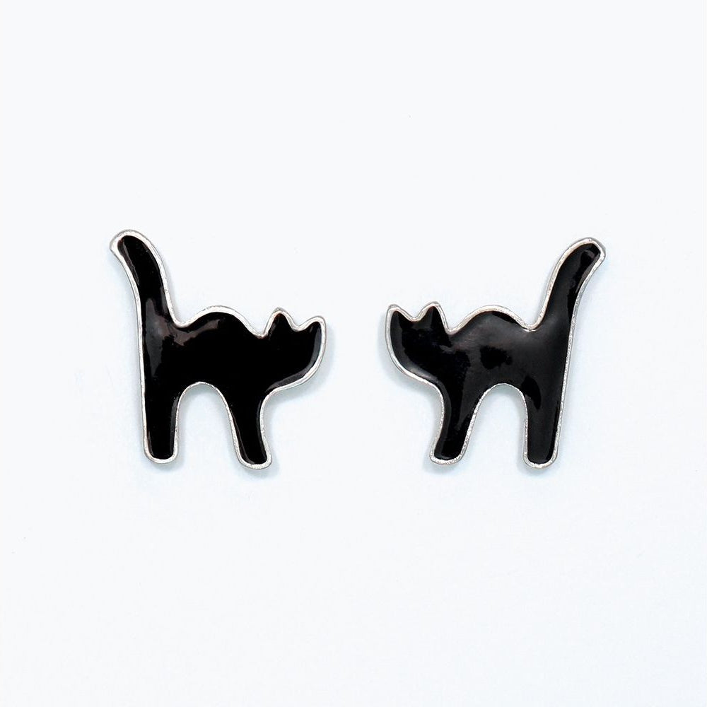 Earrings - Black Enamel Cats - Mellow Monkey