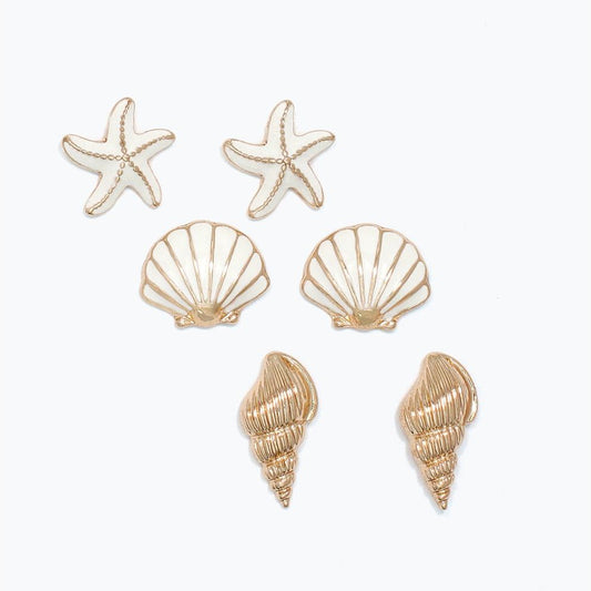 Trio Gold & White Enamel - Earrings - Mellow Monkey