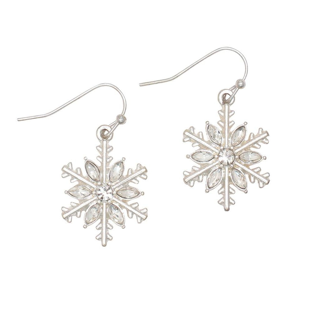 Earrings - Silver Snowflake w Crystal - Mellow Monkey