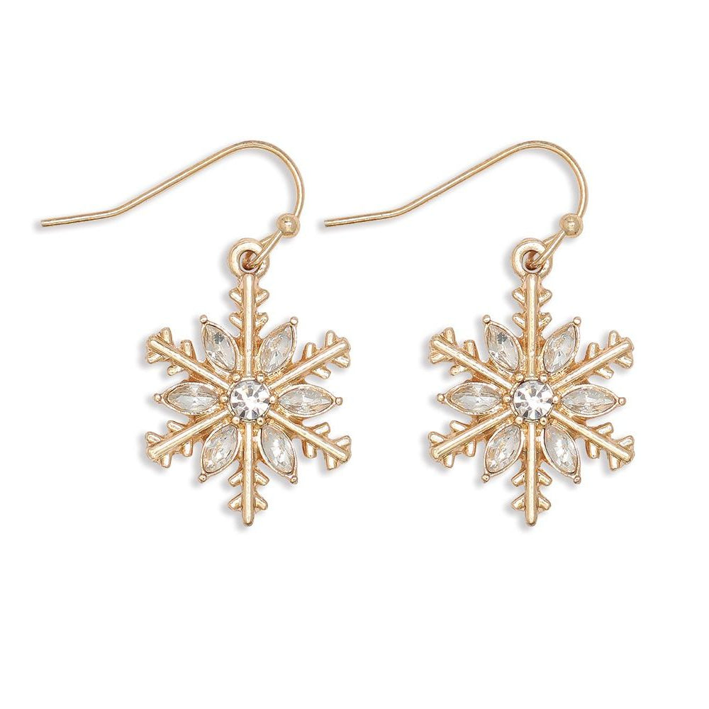 Earrings - Gold Snowflakes w Crystals - Mellow Monkey