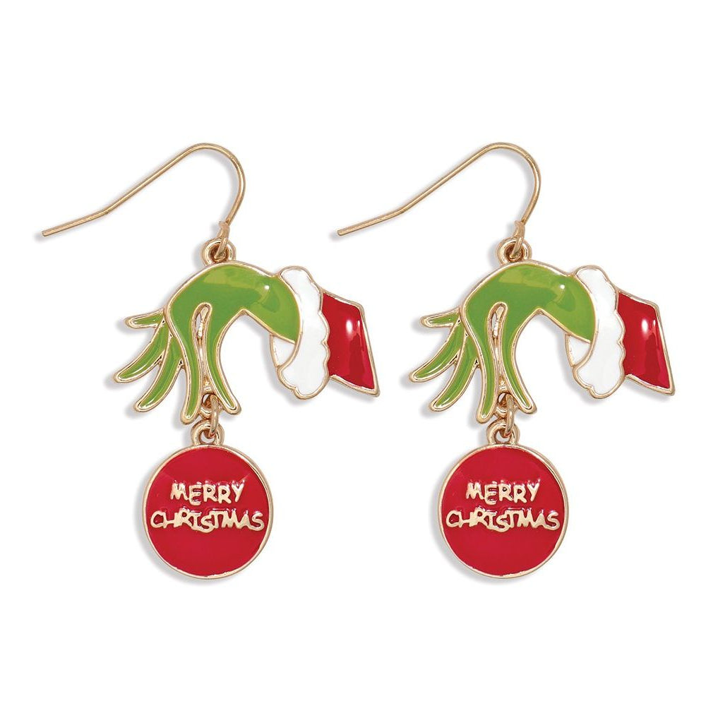Earrings - Green Hand w Ornament - Mellow Monkey