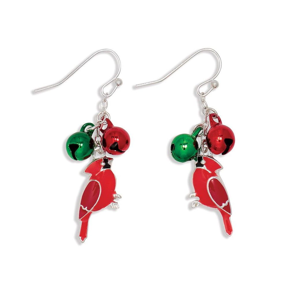 Earrings - Red Cardinals w Bells - Mellow Monkey