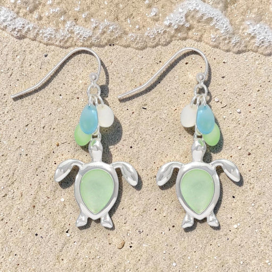 Silver Sea Glass Turtles - Earrings