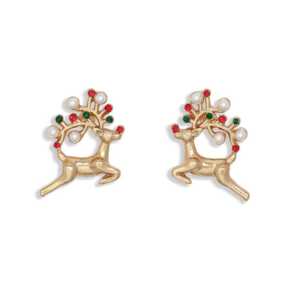 Earrings - Gld Reindeer w Tree Antler - Mellow Monkey
