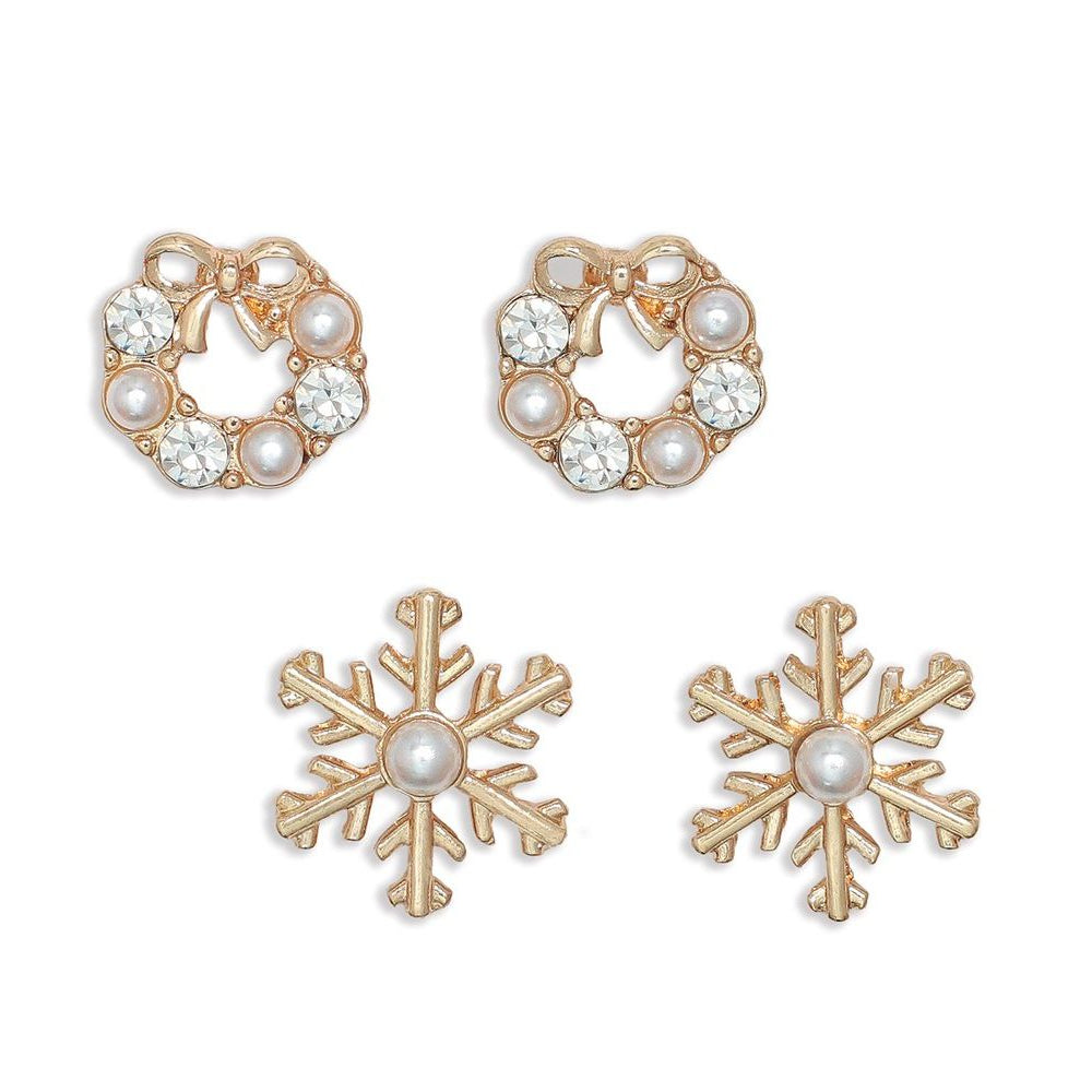 Earrings - DUO Wreath + Snowflake - Mellow Monkey