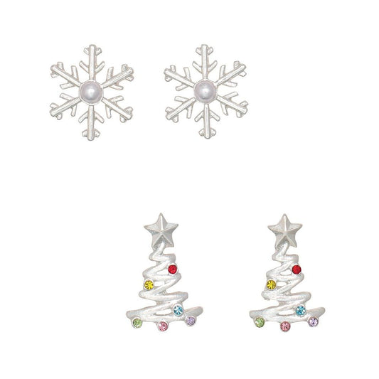 Earrings - DUO Silver Snowflake + Tre - Mellow Monkey