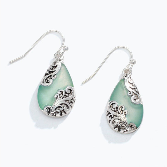 Aqua Drop w Silver Figurine - Earrings - Mellow Monkey