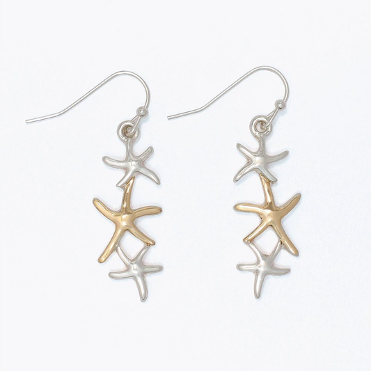 Two Toned Linked Starfish Earrings