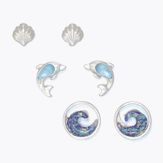 Blue Trio With Wave Earrings