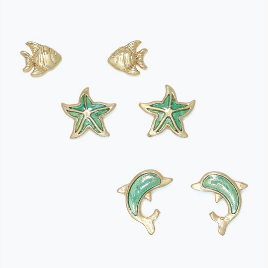 Gold Trio With Dolphins Earrings - Mellow Monkey