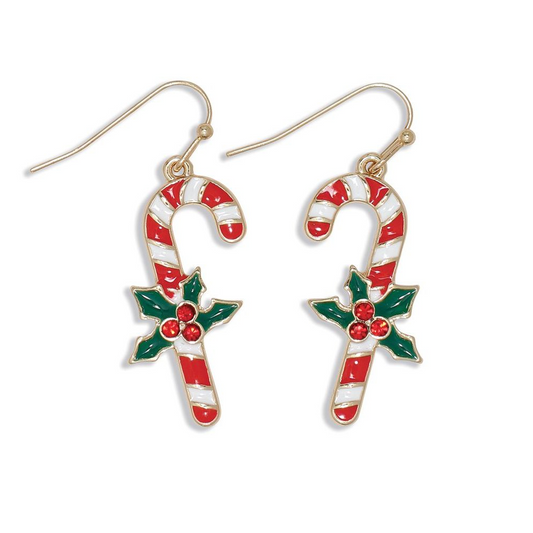 Candy Canes with Holly Earrings