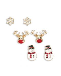 Snowman, Rudolph and Snowflake Earrings - 3 Pack
