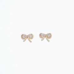 Gold Bows with Crystals - Gold Stud Earrings - Mellow Monkey