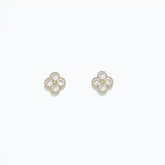 Gold Clovers with Crystals - Gold Stud Earrings - Mellow Monkey