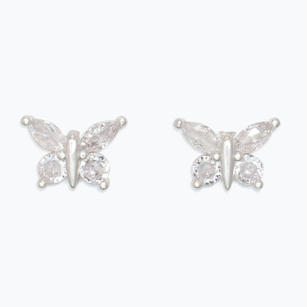 Earrings - Cubic Zirconia and Silver Butterflies - Mellow Monkey