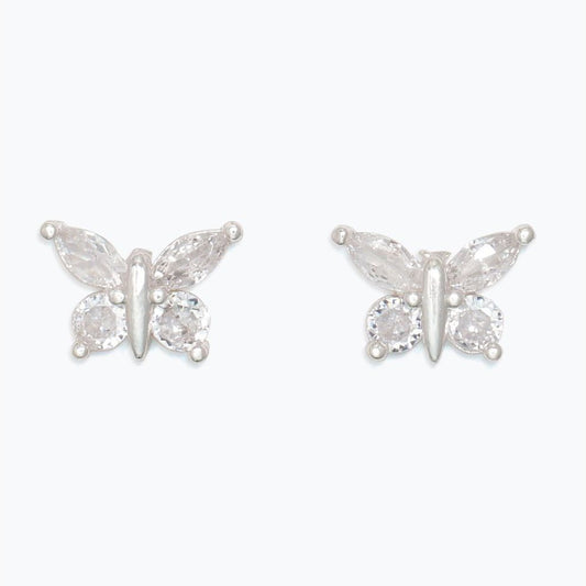 Earrings - Cubic Zirconia and Silver Butterflies - Mellow Monkey