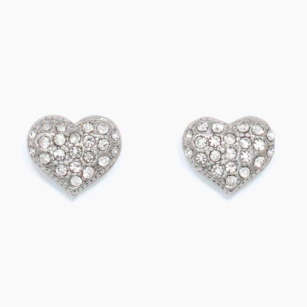 Earrings - Silver Clear Crystal Heart - Mellow Monkey
