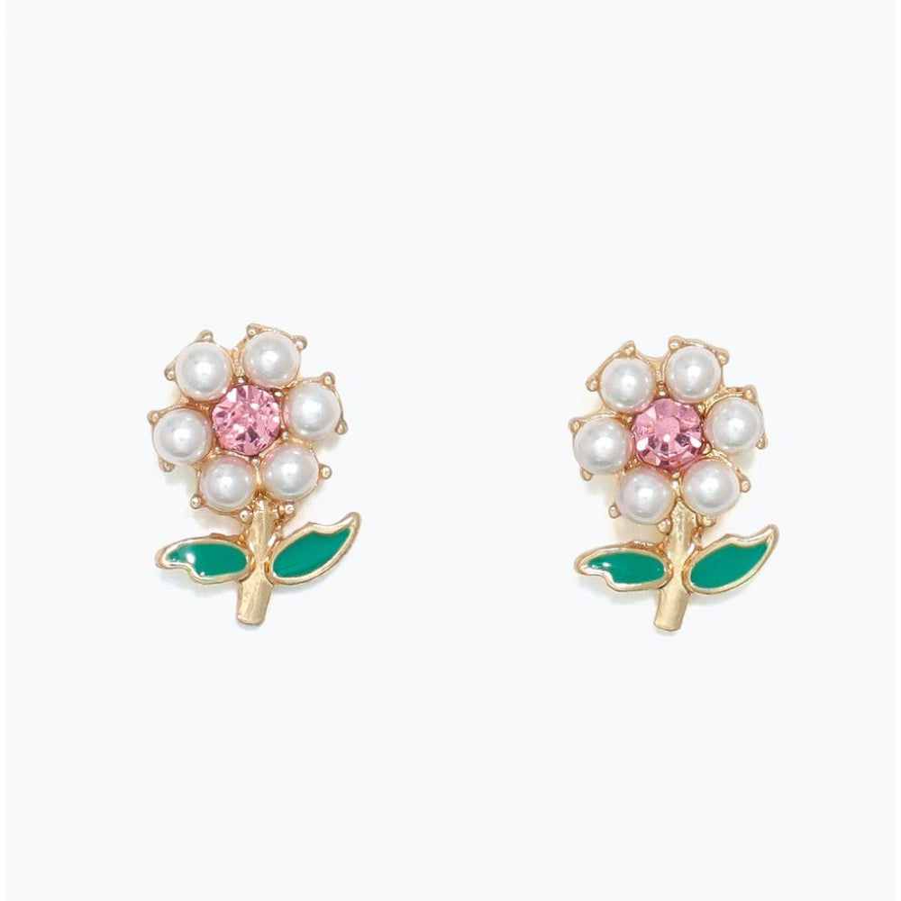 Pearl And Pink Crystal Flower - Earrings - Mellow Monkey