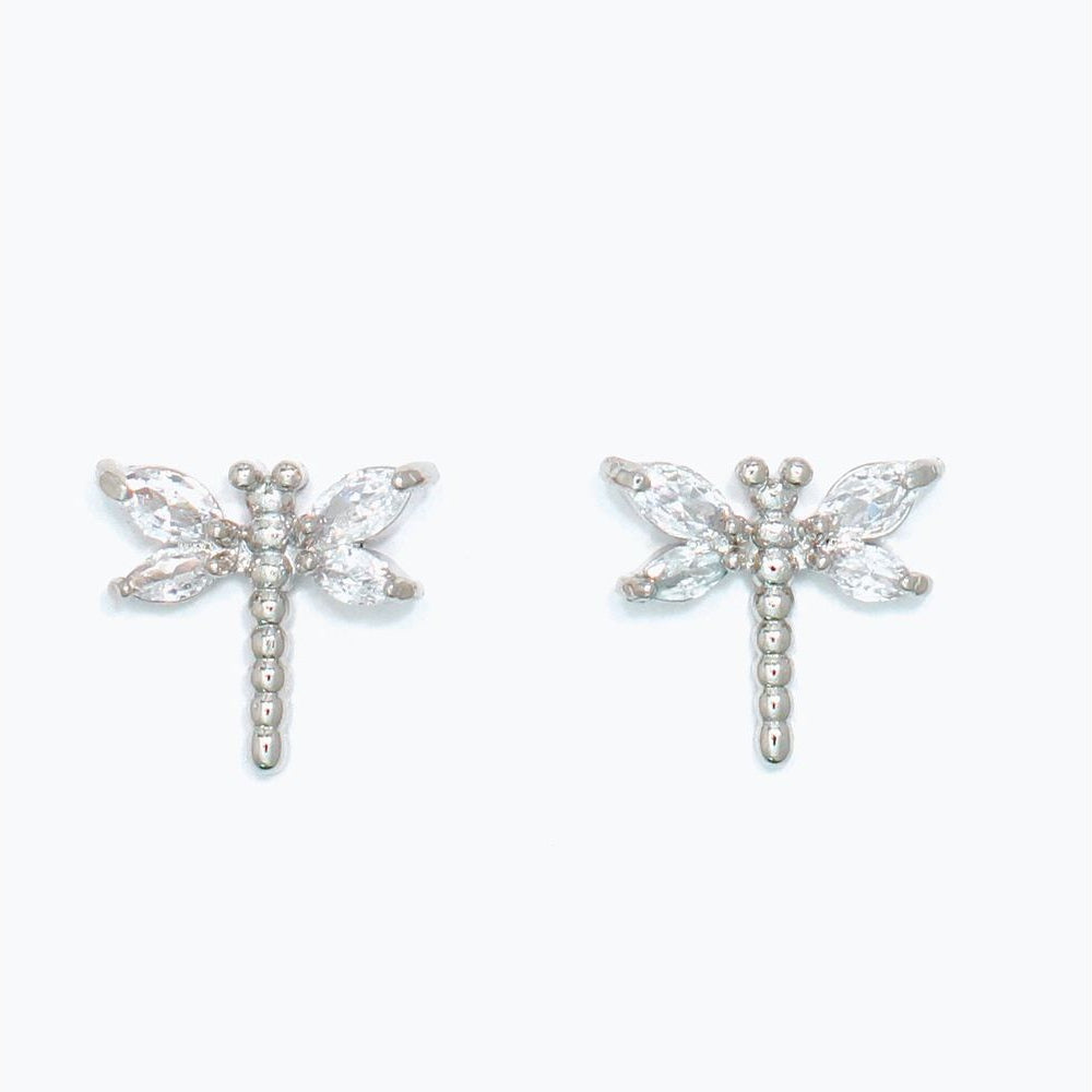 Earrings - SilverDragonflies w Crystal - Mellow Monkey