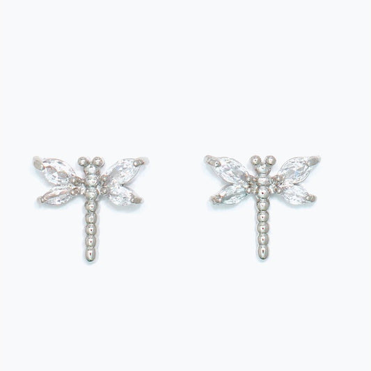 Earrings - SilverDragonflies w Crystal - Mellow Monkey