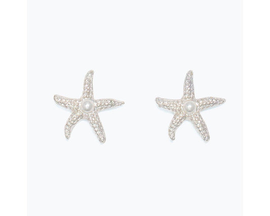 Silver Starfish with Pearl Earrings