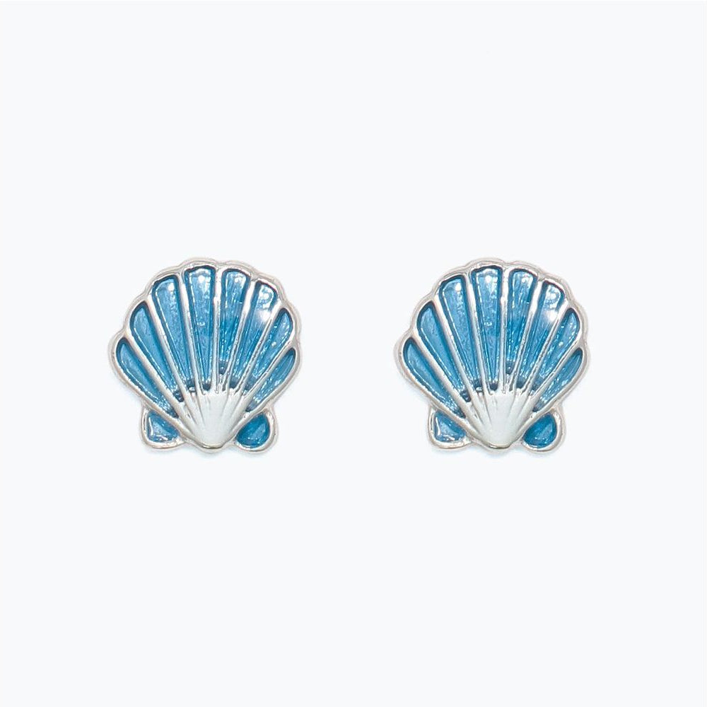 Earrings - Ocean Blue Enamel Shell - Mellow Monkey